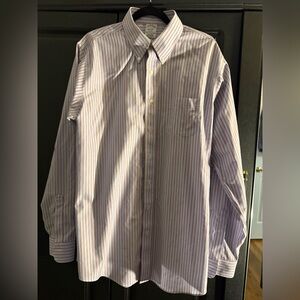 Brooks Brothers Red and Light Blue Striped Dress Button Up Shirt 17 37 Non Iron